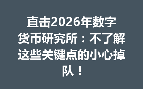直击2026年数字货币研究所:不了解这些关键点的小心掉队!