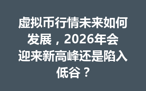 虚拟币行情未来如何发展，2026年会迎来新高峰还是陷入低谷？