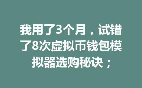 我用了3个月,试错了8次虚拟币钱包模拟器选购秘诀;