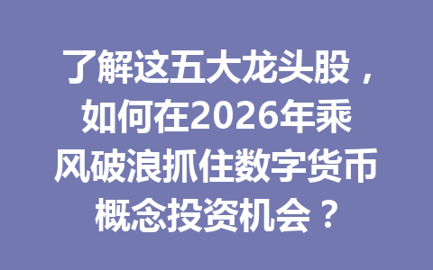 了解这五大龙头股,如何在2026年乘风破浪抓住数字货币概念投资机会?