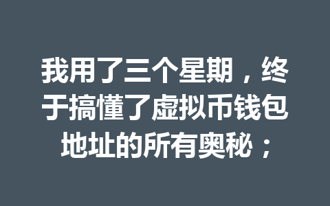 我用了三个星期,终于搞懂了虚拟币钱包地址的所有奥秘;