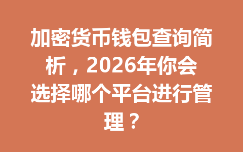 加密货币钱包查询简析,2026年你会选择哪个平台进行管理?