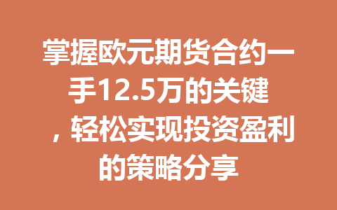 掌握欧元期货合约一手12.5万的关键，轻松实现投资盈利的策略分享
