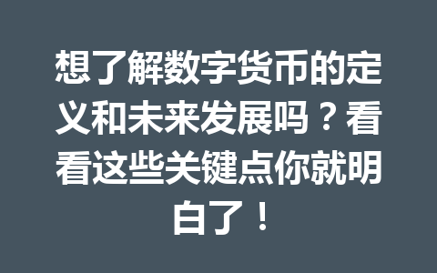 想了解数字货币的定义和未来发展吗?看看这些关键点你就明白了!