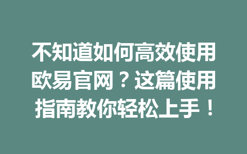 不知道如何高效使用欧易官网？这篇使用指南教你轻松上手！