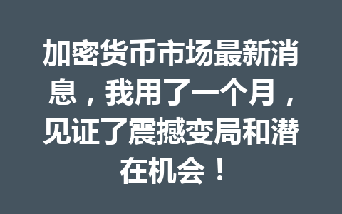 加密货币市场最新消息，我用了一个月，见证了震撼变局和潜在机会！