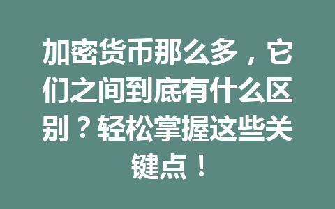 加密货币那么多，它们之间到底有什么区别？轻松掌握这些关键点！