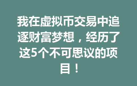 我在虚拟币交易中追逐财富梦想，经历了这5个不可思议的项目！