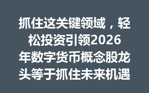 抓住这关键领域，轻松投资引领2026年数字货币概念股龙头等于抓住未来机遇