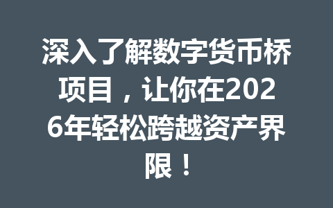 深入了解数字货币桥项目,让你在2026年轻松跨越资产界限!