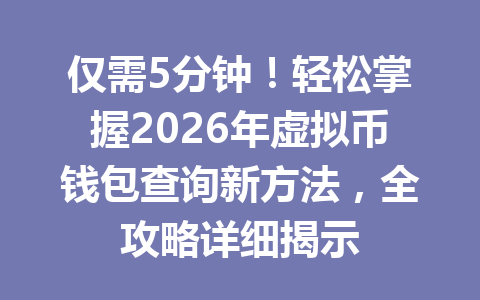 仅需5分钟!轻松掌握2026年虚拟币钱包查询新方法,全攻略详细揭示