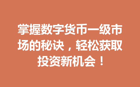 掌握数字货币一级市场的秘诀，轻松获取投资新机会！