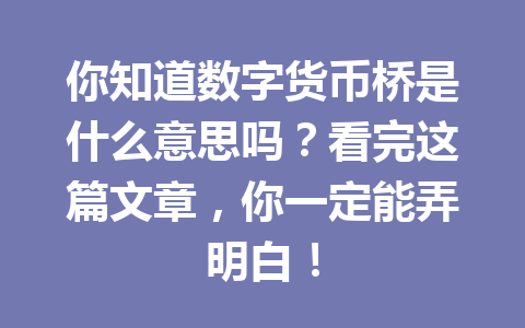 你知道数字货币桥是什么意思吗？看完这篇文章，你一定能弄明白！